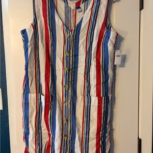 Old Navy Red Blue White Striped Button Front Dress
